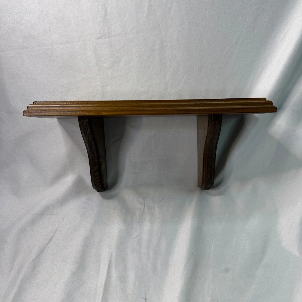 Vintage Solid Wood Floating Wall Shelf Dark Oak Finish Beveled Edge 12 Inch